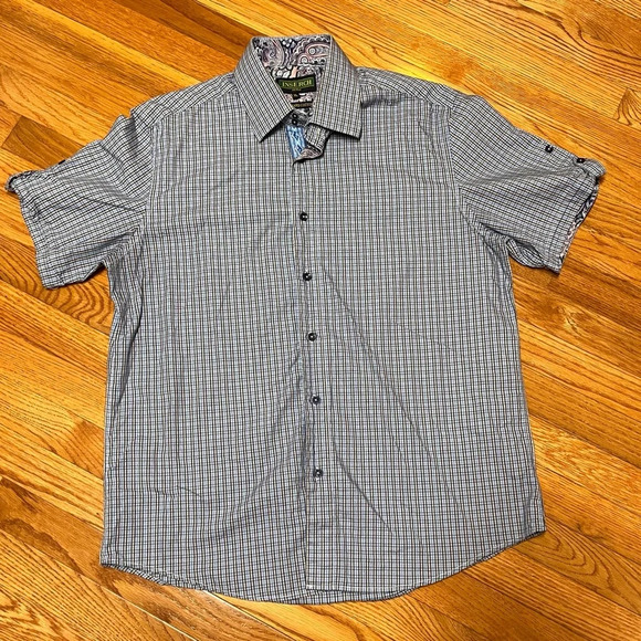 INSERCH Men’s Short Sleeve Multi Color Plaid Shirt - Slim Fit - Size XL - EUC - Picture 1 of 11